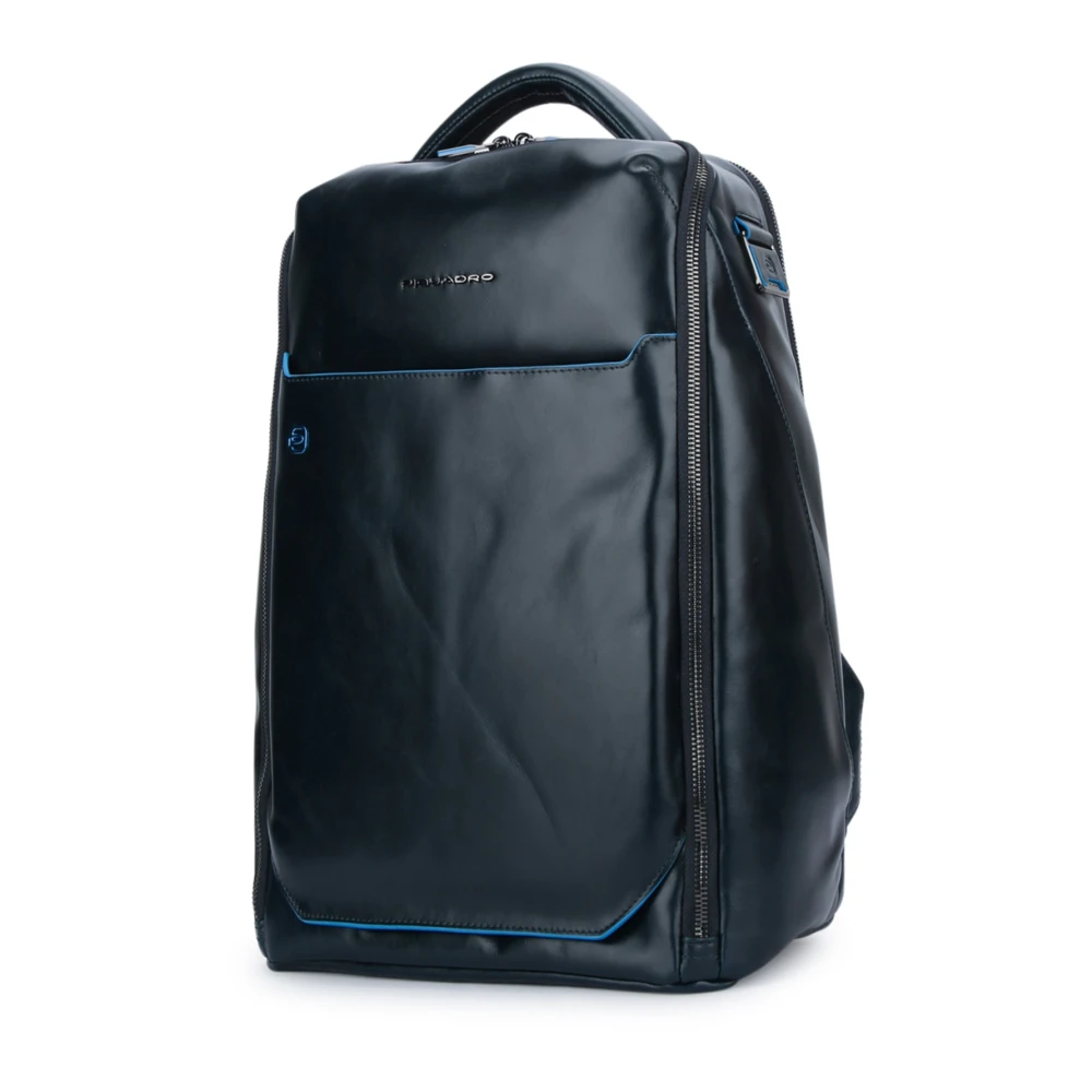 Piquadro Leren rugzak met 2 compartimenten Blue Unisex