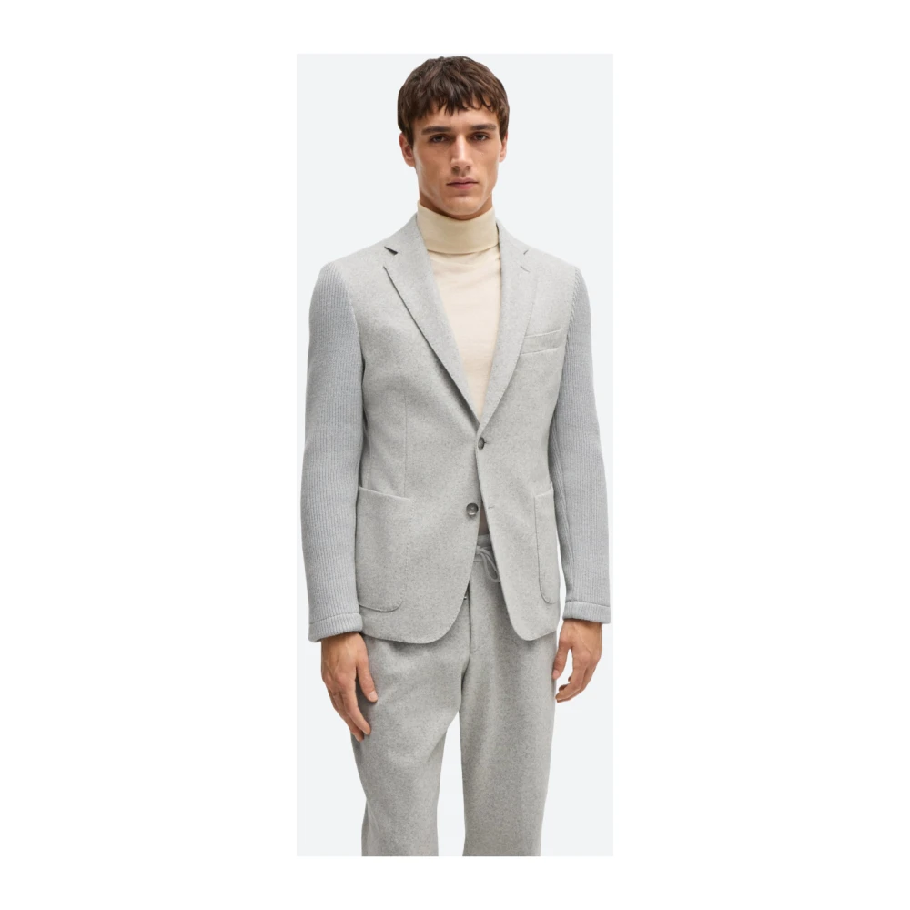 Hugo Boss Slim Fit Gebreide Inzet Wollen Jas Gray Heren