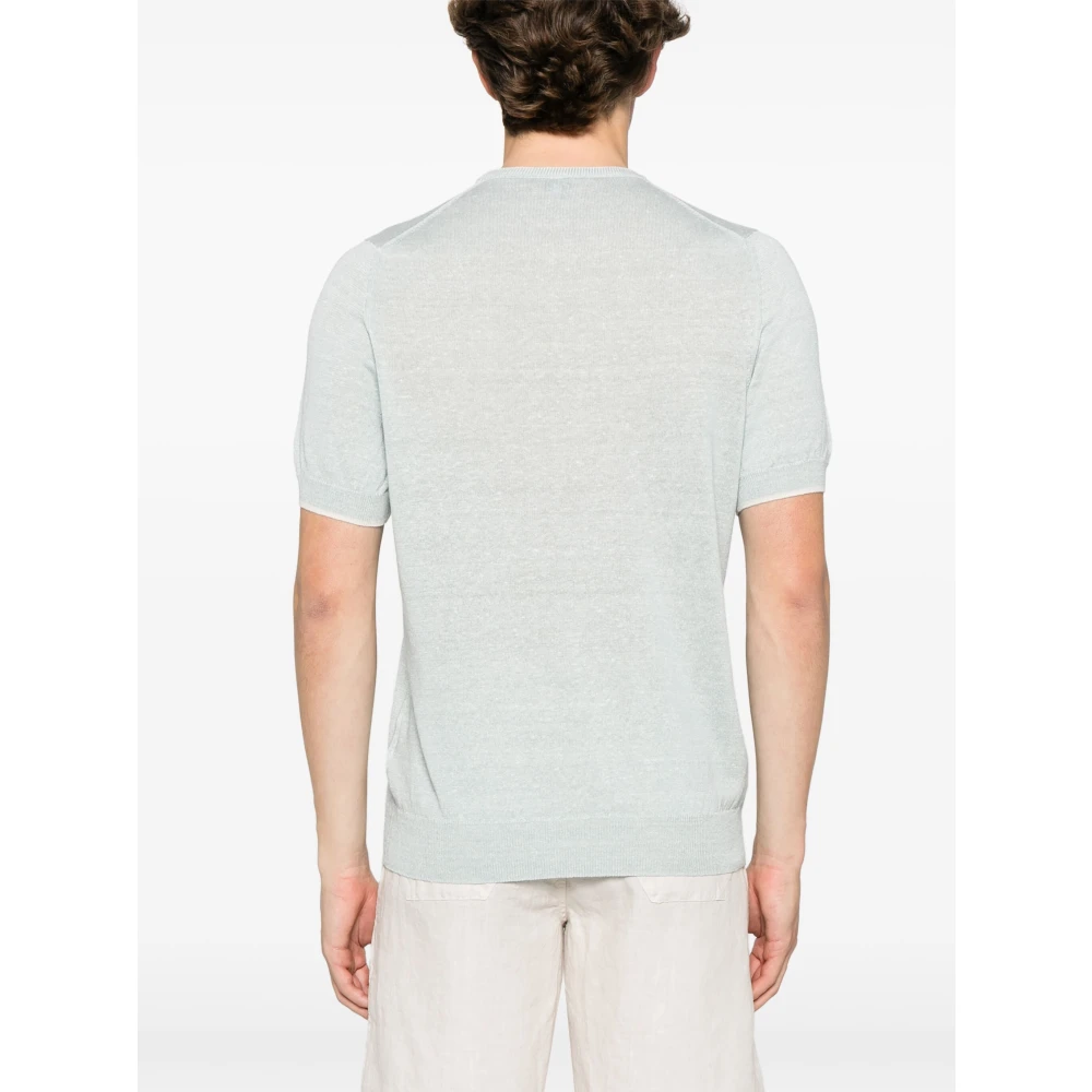 Fedeli Linnen Katoen Gebreid T-Shirt Blue Heren