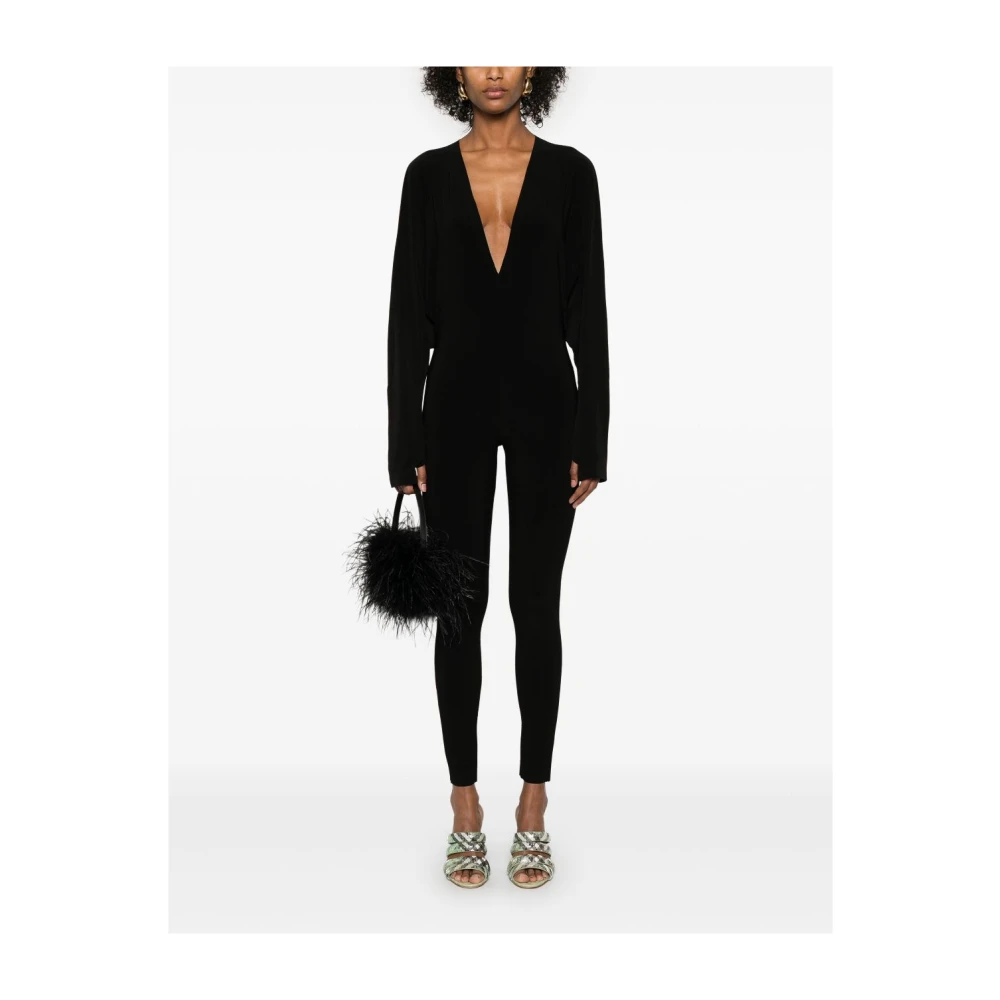 Norma Kamali Zwarte V-hals Batwing Mouw Jurk Black Dames