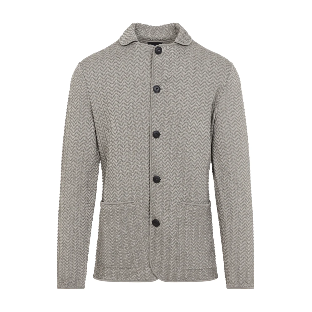 Giorgio Armani Men's Beige Blazers, 2XL, Asv Viscose-Blend Chevron Ottoman Single-Breasted Jacket