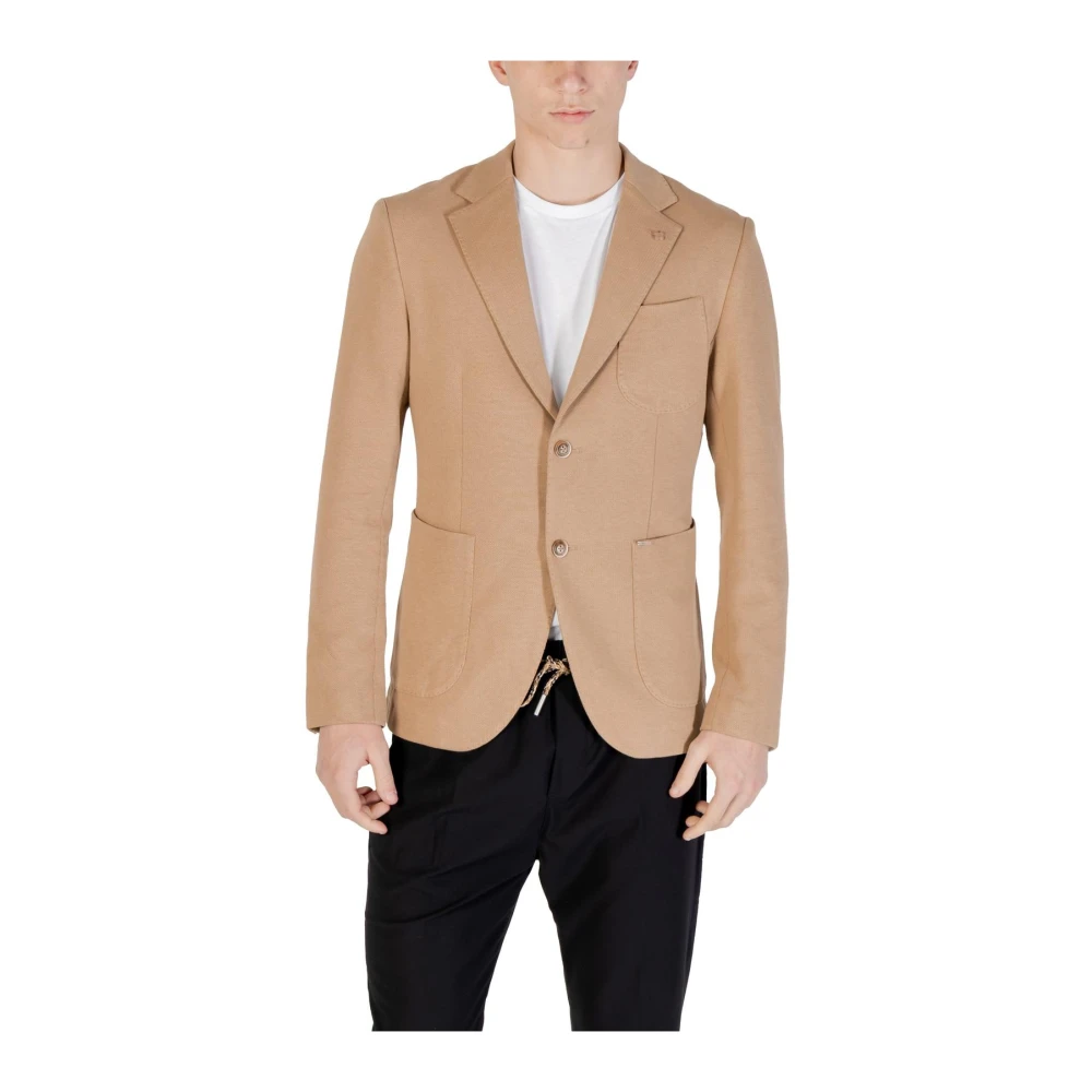 Gianni Lupo Men's Beige Blazers, L, V-Neck Blazer With Pockets
