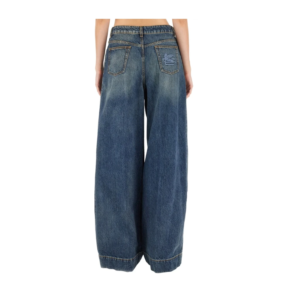 ETRO Wijde jeans met geborduurde Pegasus Blue Dames