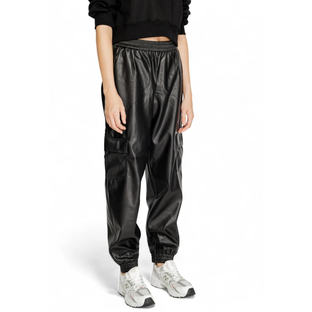 Only Imitatie leren cargobroek Black Dames