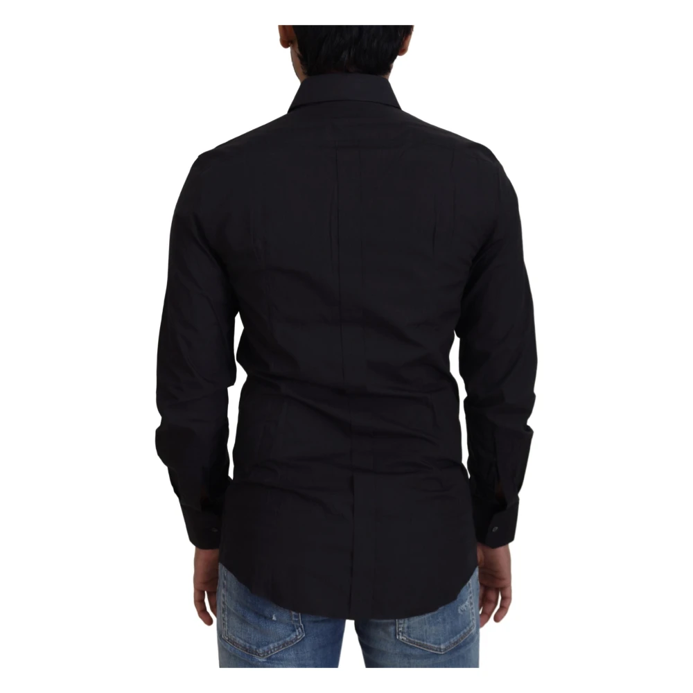 Dolce & Gabbana Zwarte Katoenen Slim Fit Formele Overhemd Black Heren