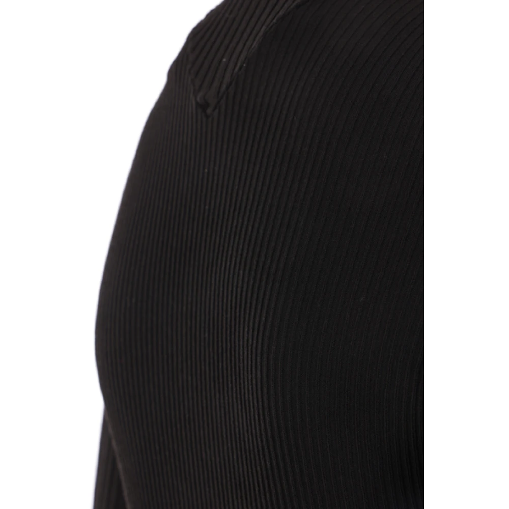Andrea Adamo Zwarte Geribbelde Stretch Coltrui met Capuchon Black Dames
