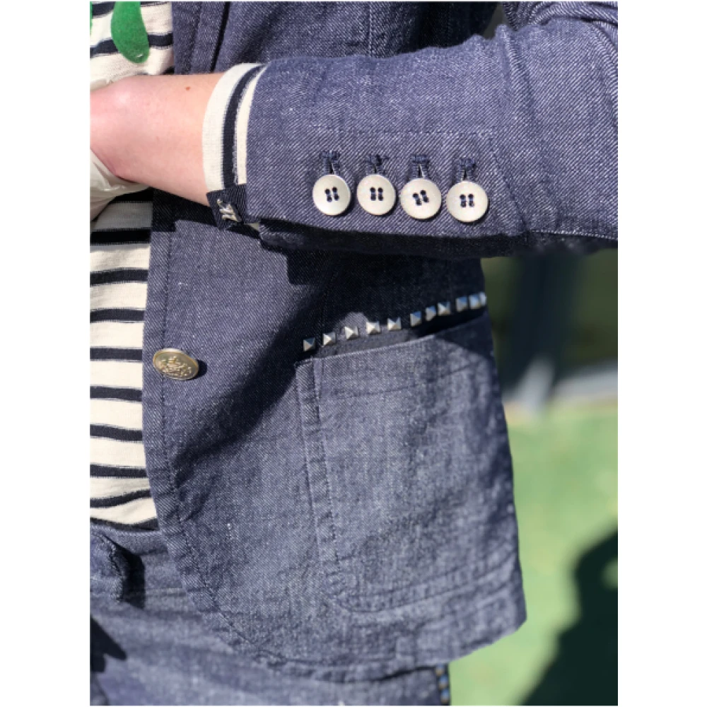 Mason's Denim-effect Blazer met Knoopdetail Blue Dames