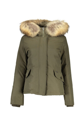 veste-en-coton-vert-avec-capuche-et-fourrure