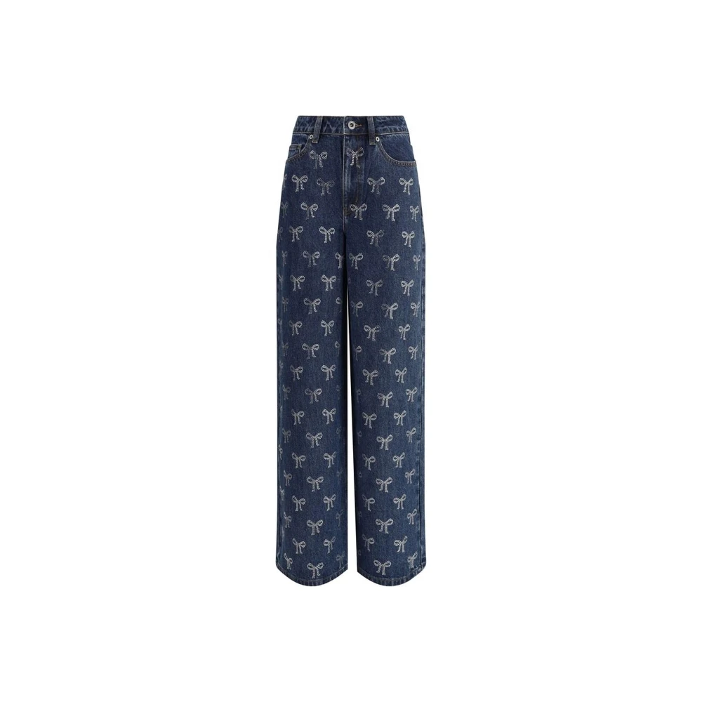 Self Portrait Strass Strik Wijde Pijp Katoenen Jeans Blue Dames