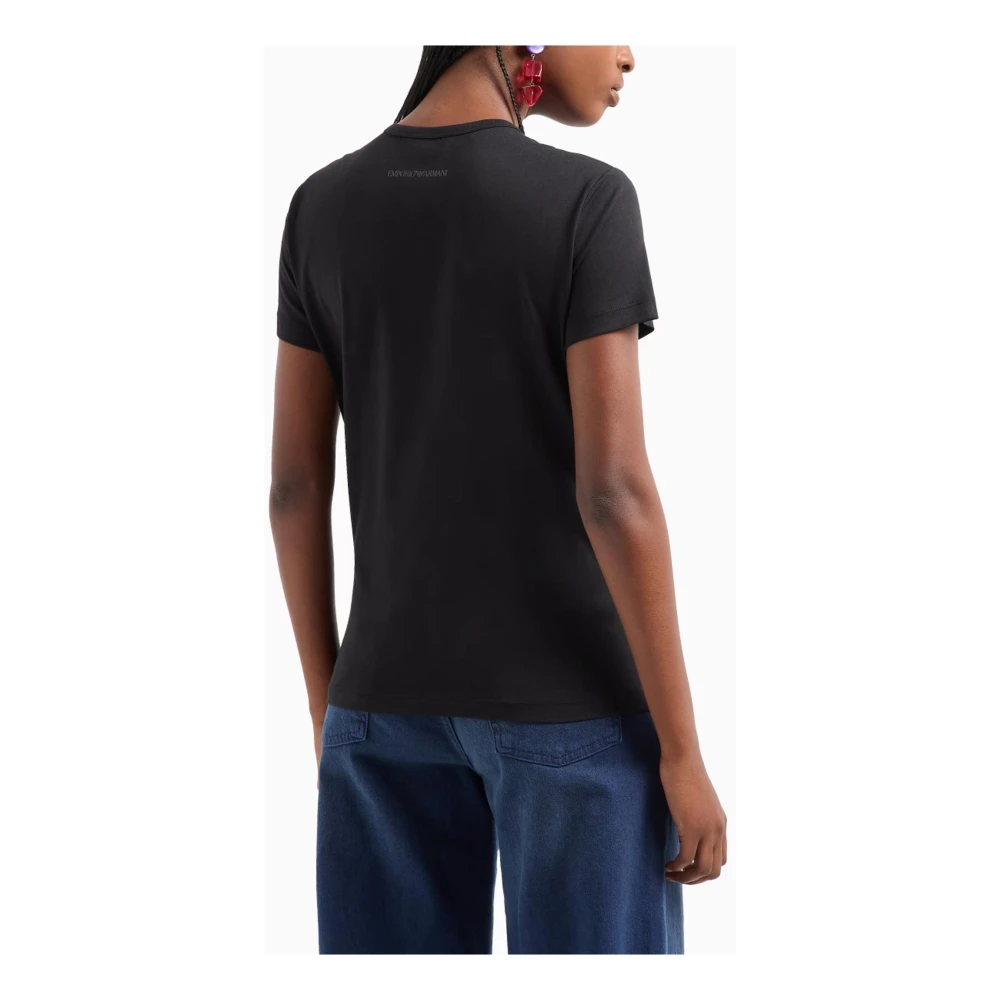 Emporio Armani Zwarte T-shirts en Polos met Logo Borduurwerk Black Dames