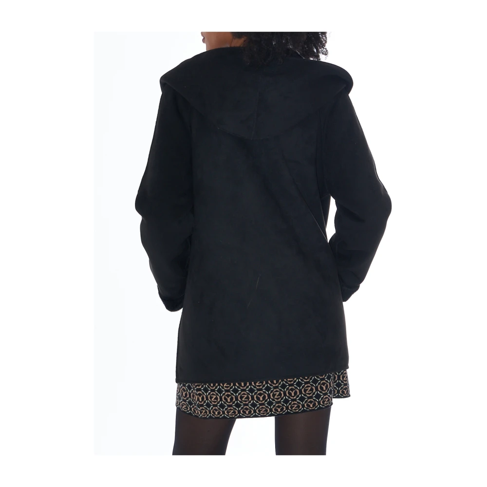 YES ZEE Zwarte jas met elegante capuchonknoopsluiting Black Dames