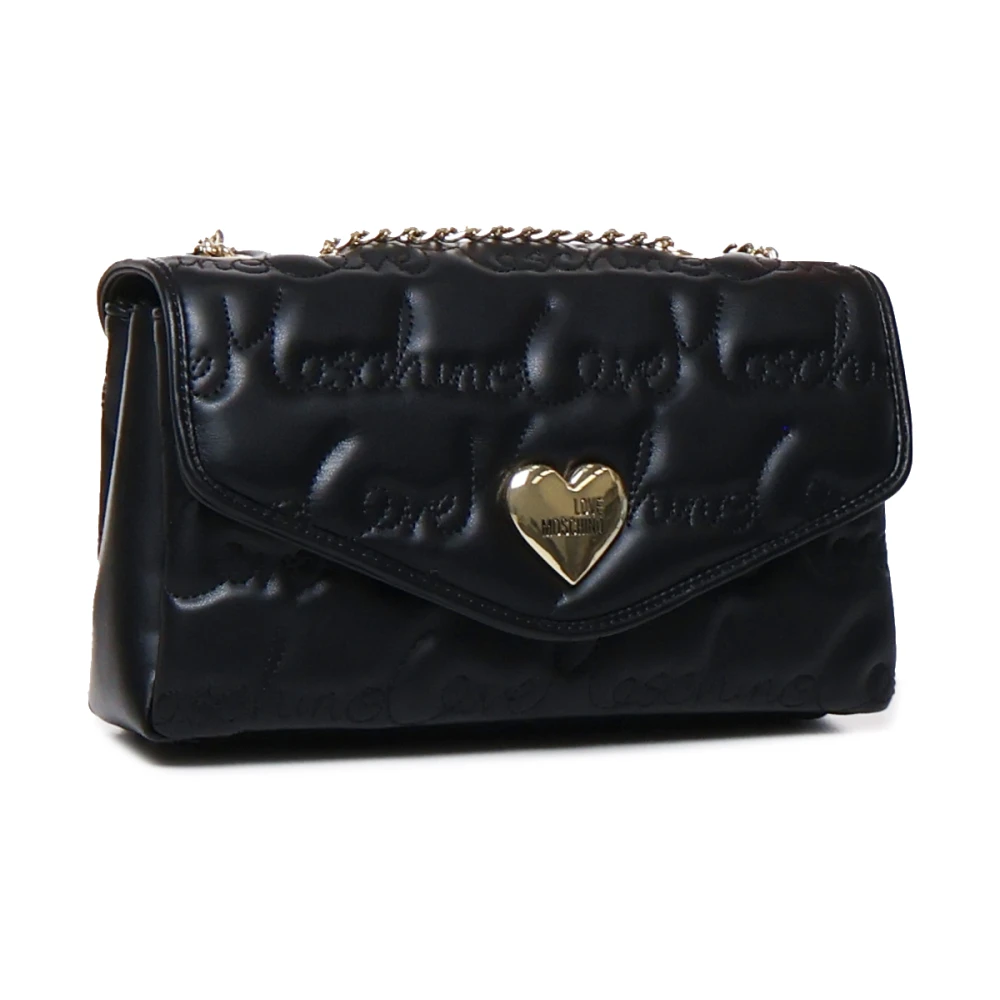 Love Moschino Zwarte Ecoleather Schoudertas Flap Sluiting Black Dames