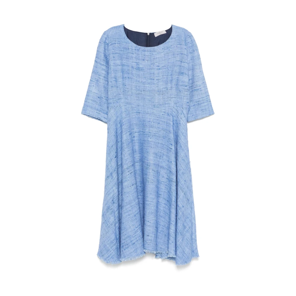 Charlott Cerulean Blue Zijden Jurk met Ronde Hals Blue Dames