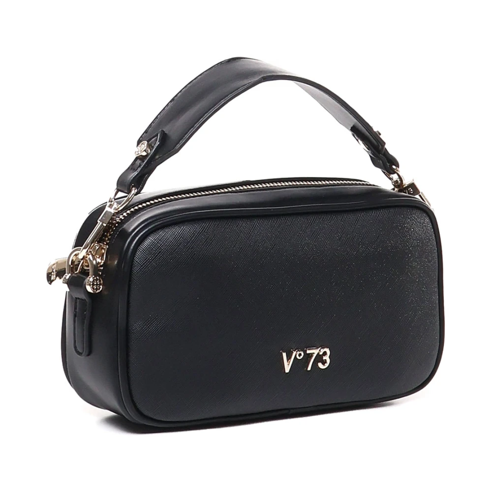 V73 Zwarte Ecoleather Schoudertas met Rits Black Dames