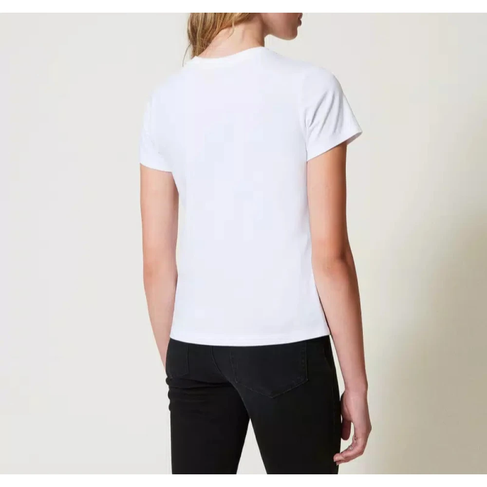Twinset Tule Ruche Logo Geborduurd T-Shirt White Dames