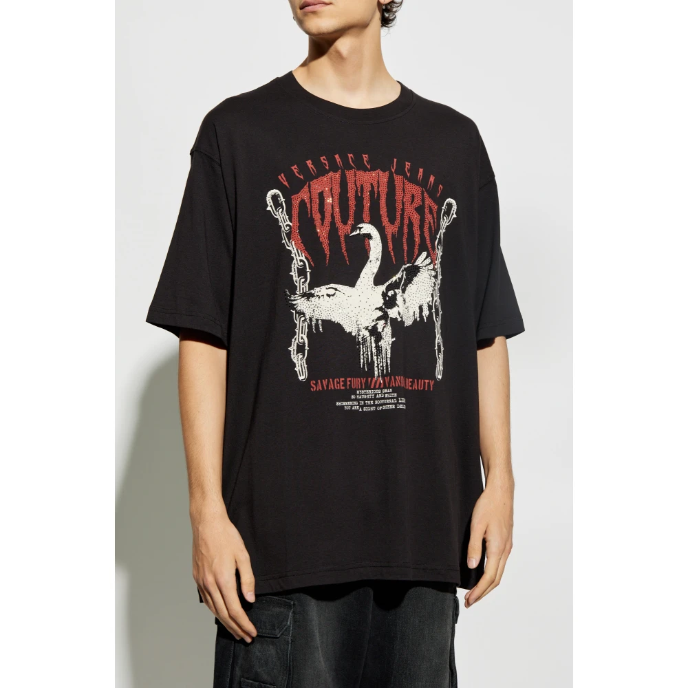 Versace Jeans Couture T-shirt met print en glinsterende pailletten Black Heren