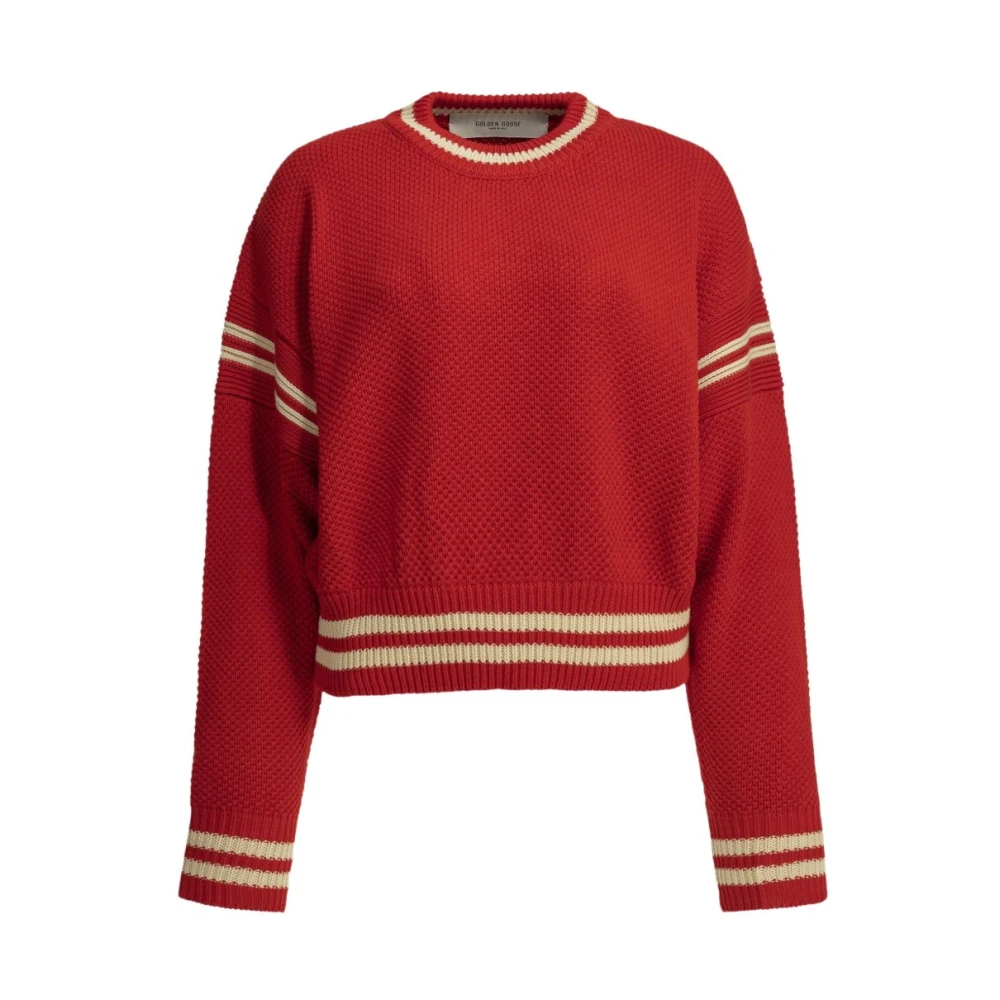 Golden Goose Kvinno Röd Stickade Tröjor Dam, L, Bomull, Sweater I Bomull Med Rund Hals