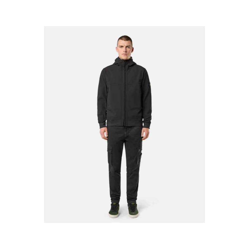 Stone Island Zwarte Soft Shell Hoodie Jas Black Heren