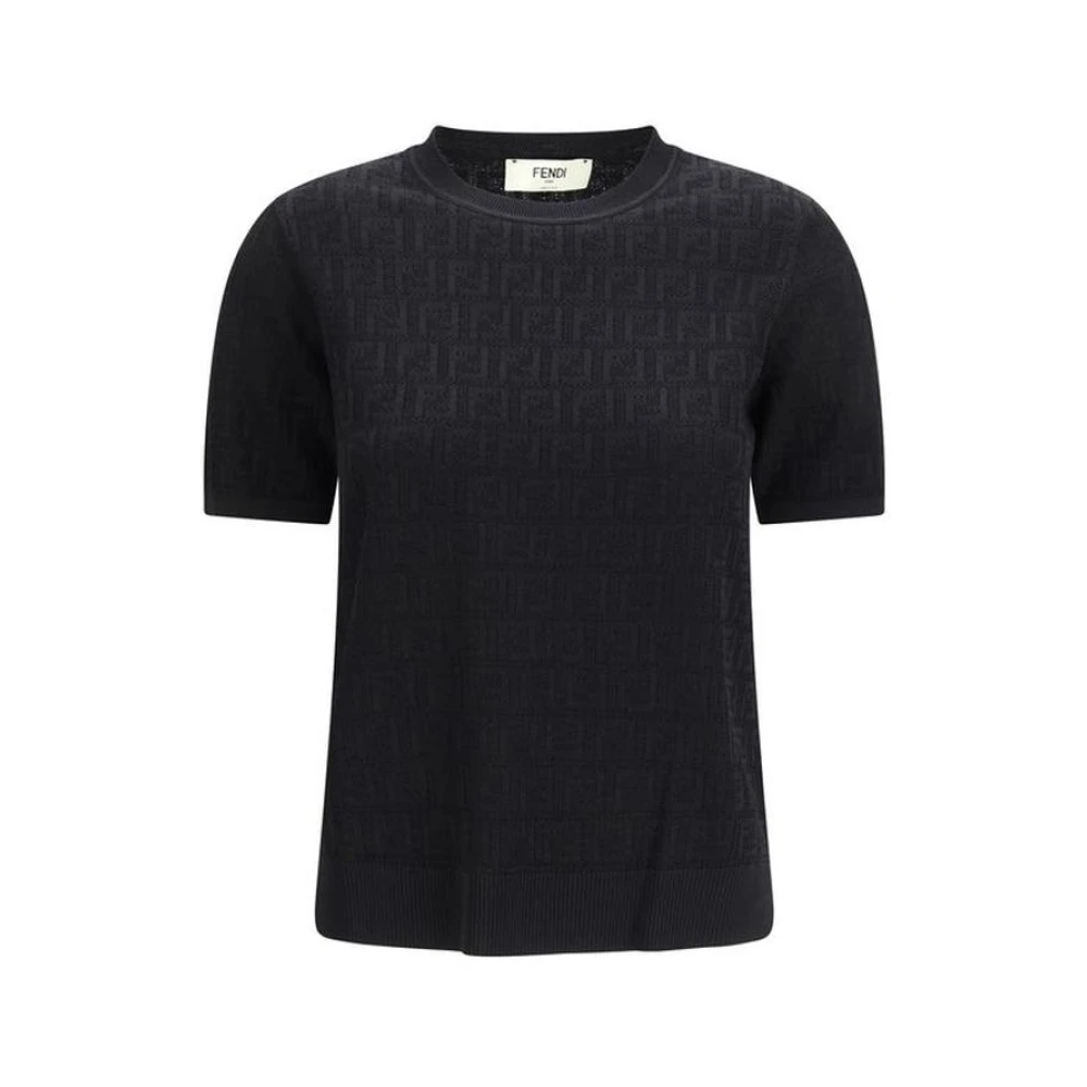 Fendi Vrouw Zwart Tops Dames, Xs, Viscose T-Shirt Met Ronde Hals