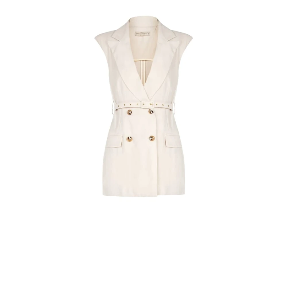 RINASCIMENTO Mouwleng Vest met Riem en Klassieke Revers Beige Dames