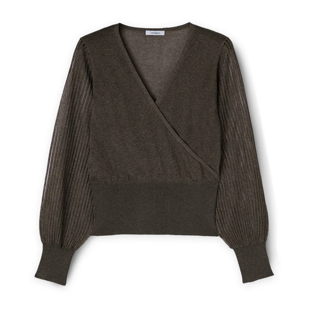 Motivi Trui met crossover en geperforeerde mouwen Gray Dames
