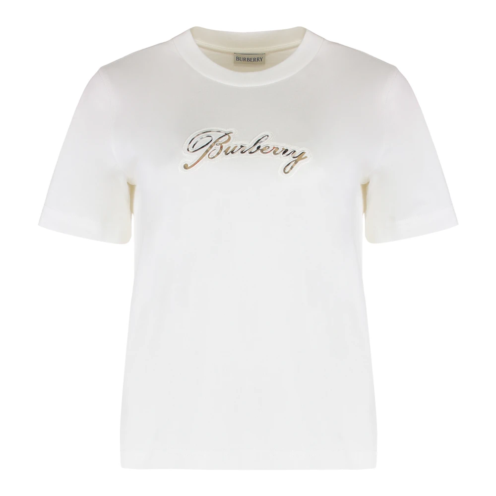 Burberry Women's White T-Shirts, S, Logo Cotton T-Shirt