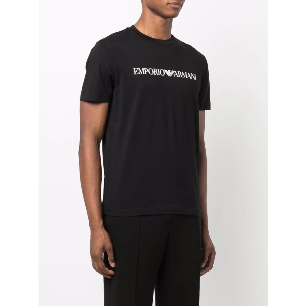 Emporio Armani Blauw Logo Print Crew Neck T-shirt Blue Heren