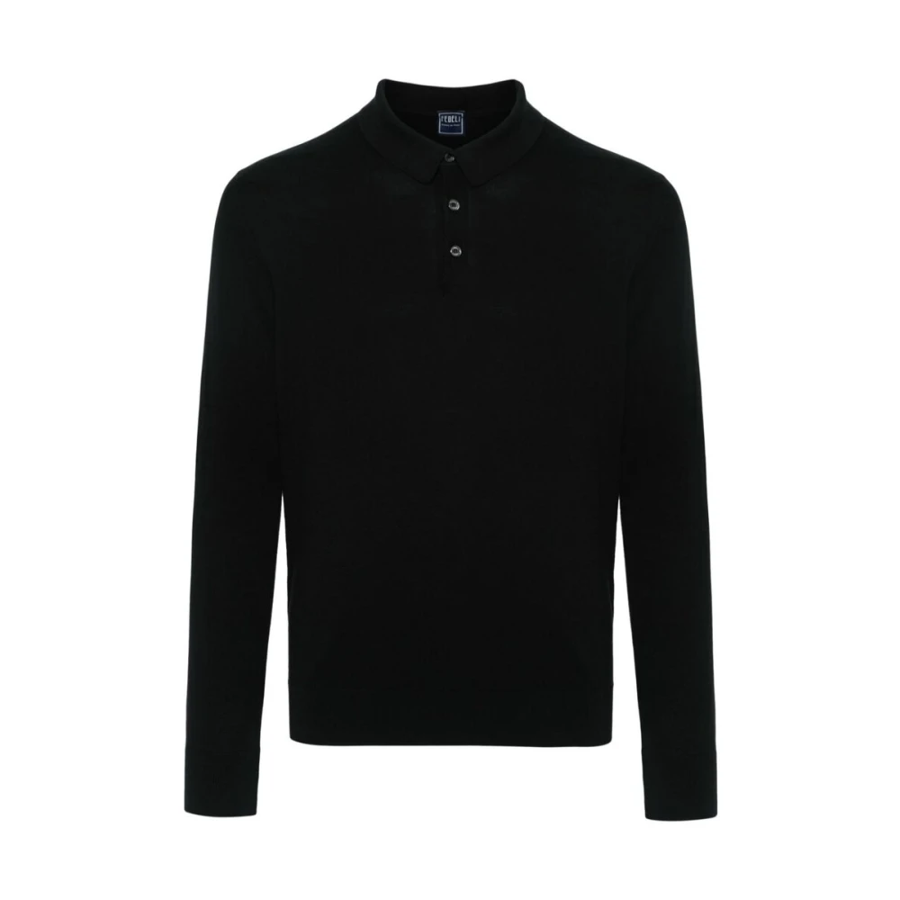 Fedeli Zwarte Katoenen Gebreide Polo Sweater Black Heren