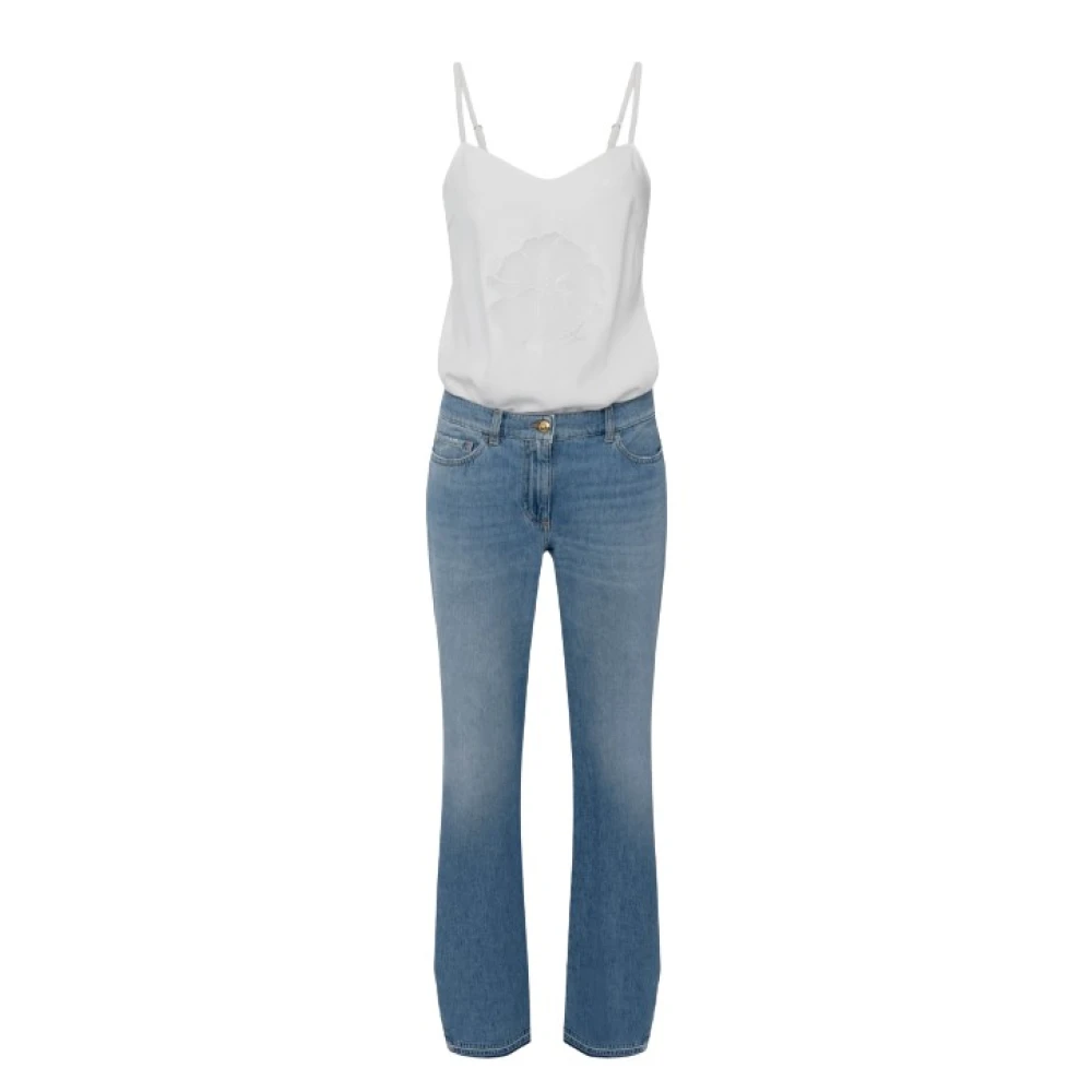 Elisabetta Franchi Bloemgeborduurde denim trainingspakbroek Blue Dames