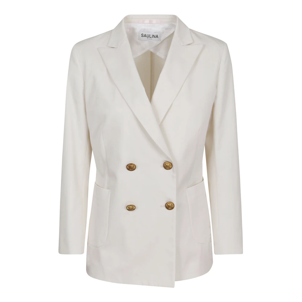 Saulina Ivoor Katoen Elastomeer Jas Made in Italy Beige Dames