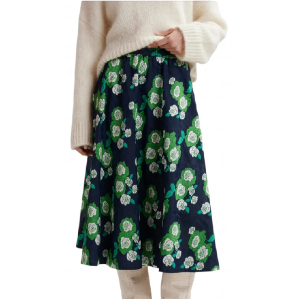 Essentiel Antwerp Marine Rok met Groene Geborduurde Bloemen Multicolor Dames