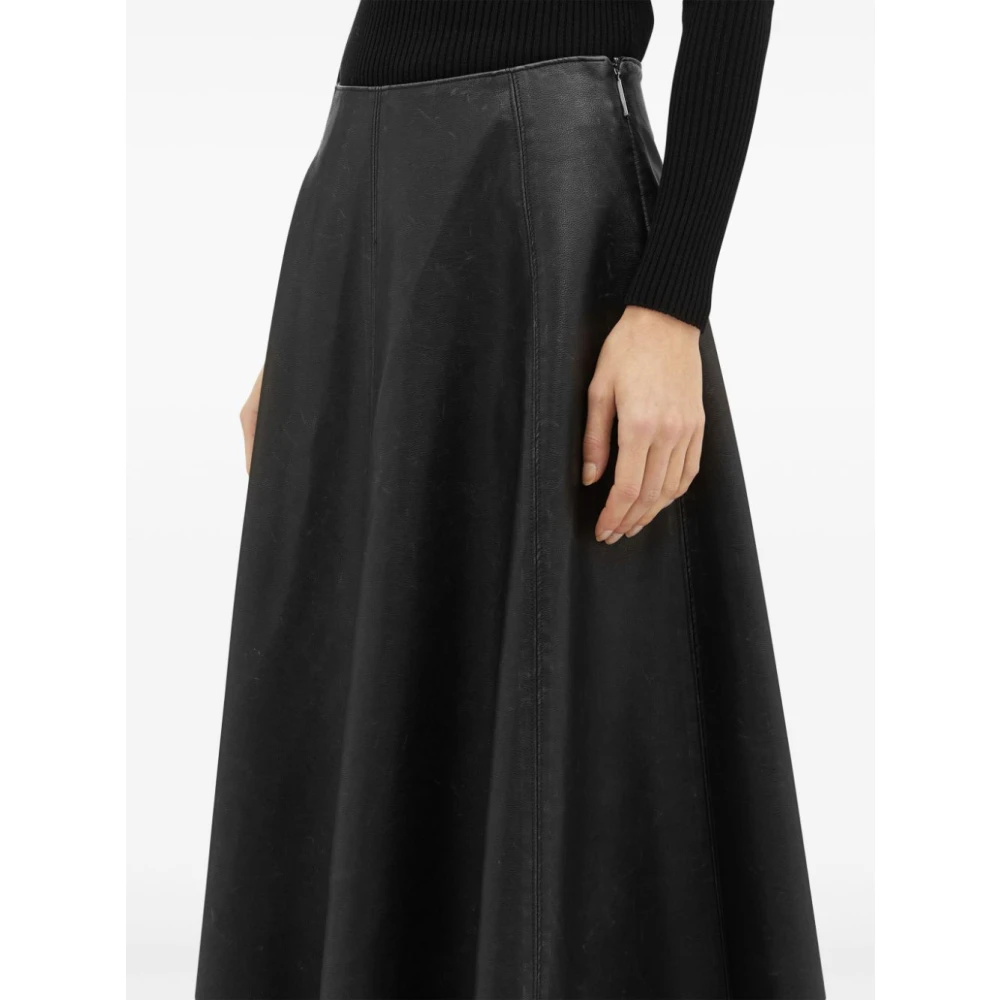 Msgm Zwarte Eco-Leren Geplooide Rok Black Dames