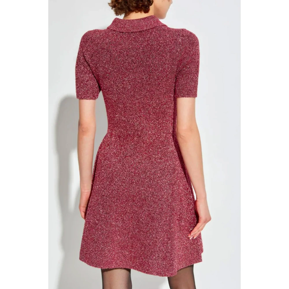 Ganni Roze Gebreide Metallic Jurk met Polokraag Pink Dames