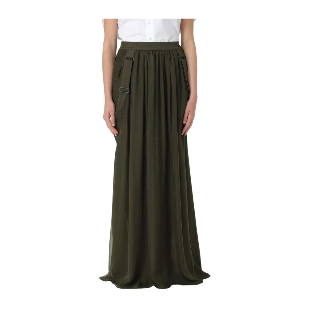 Max Mara Green Maxi Skirts, Female, Xs, Pleated Maxi Skirt With Pockets