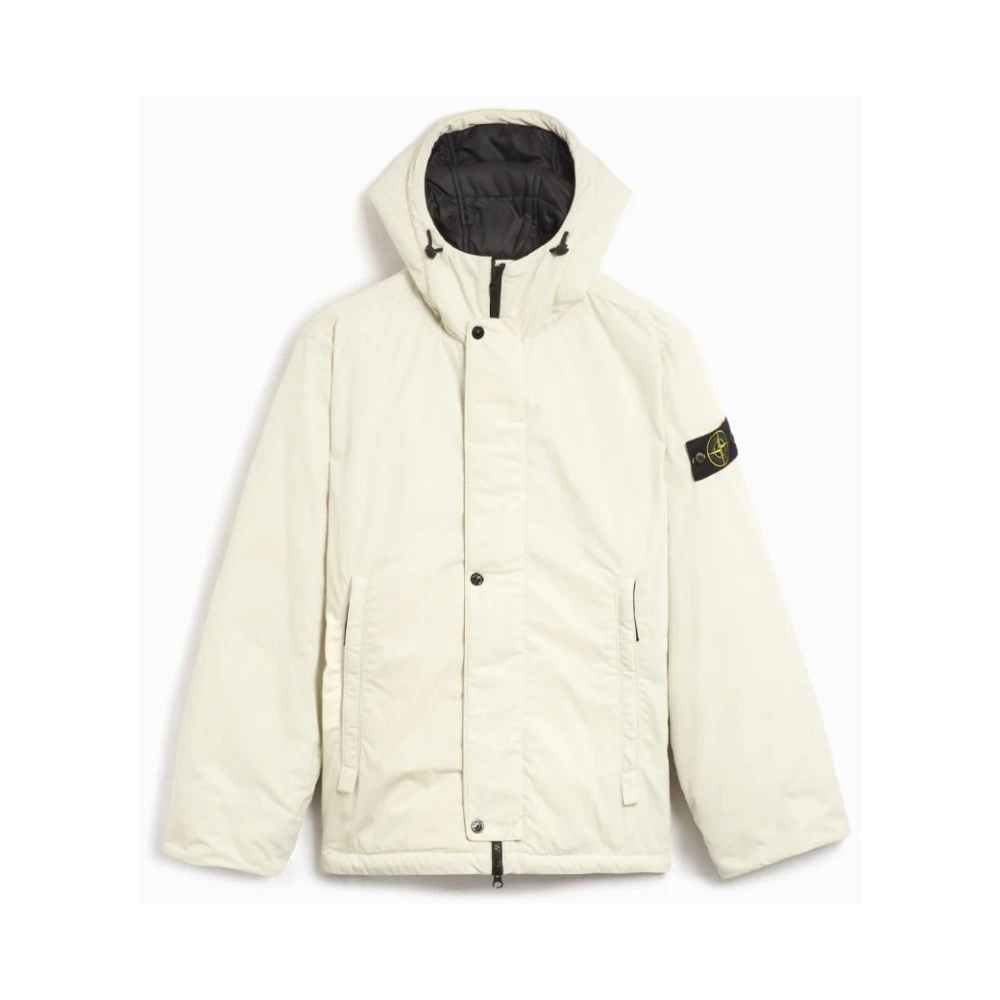 Stone Island Witte Micro Twill Jas Modern Ontwerp White Heren