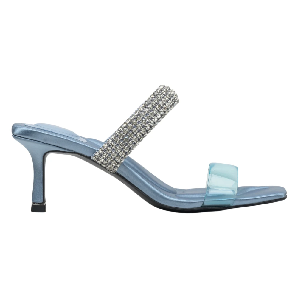 Estro Blue Heeled Mules, Female, 5 Uk, Heeled Mules With Zirconia