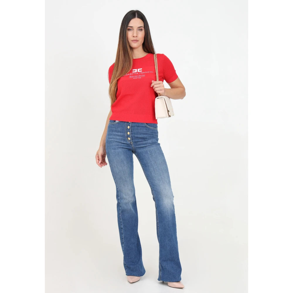 Elisabetta Franchi Flared Denim Jeans met Nautische Knopen Blue Dames
