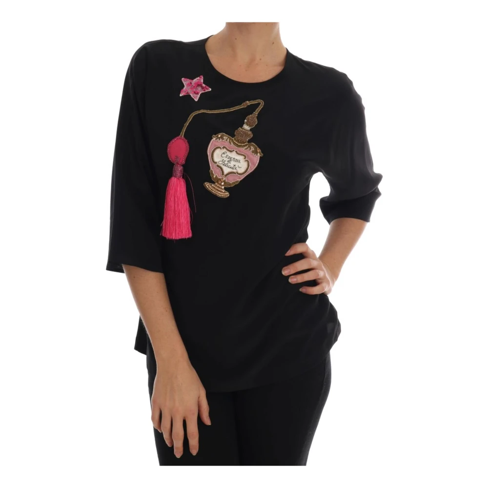 Dolce & Gabbana Women's Black Glamorous Crystal Silk Blouse