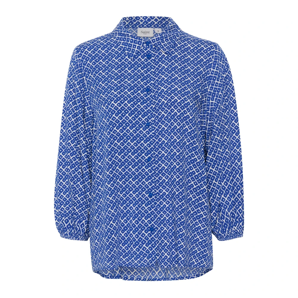 Saint Tropez Women's Blue Tiles Shirt With ¾ Sleeves - Shirts - 2XL - Blouses & Shirts