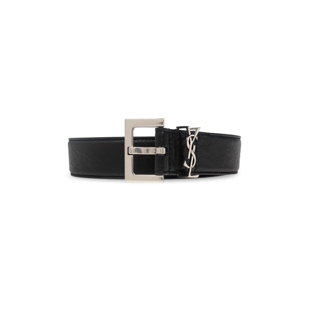 Saint Laurent Zwart Leren Riem met Logogesp Black Heren