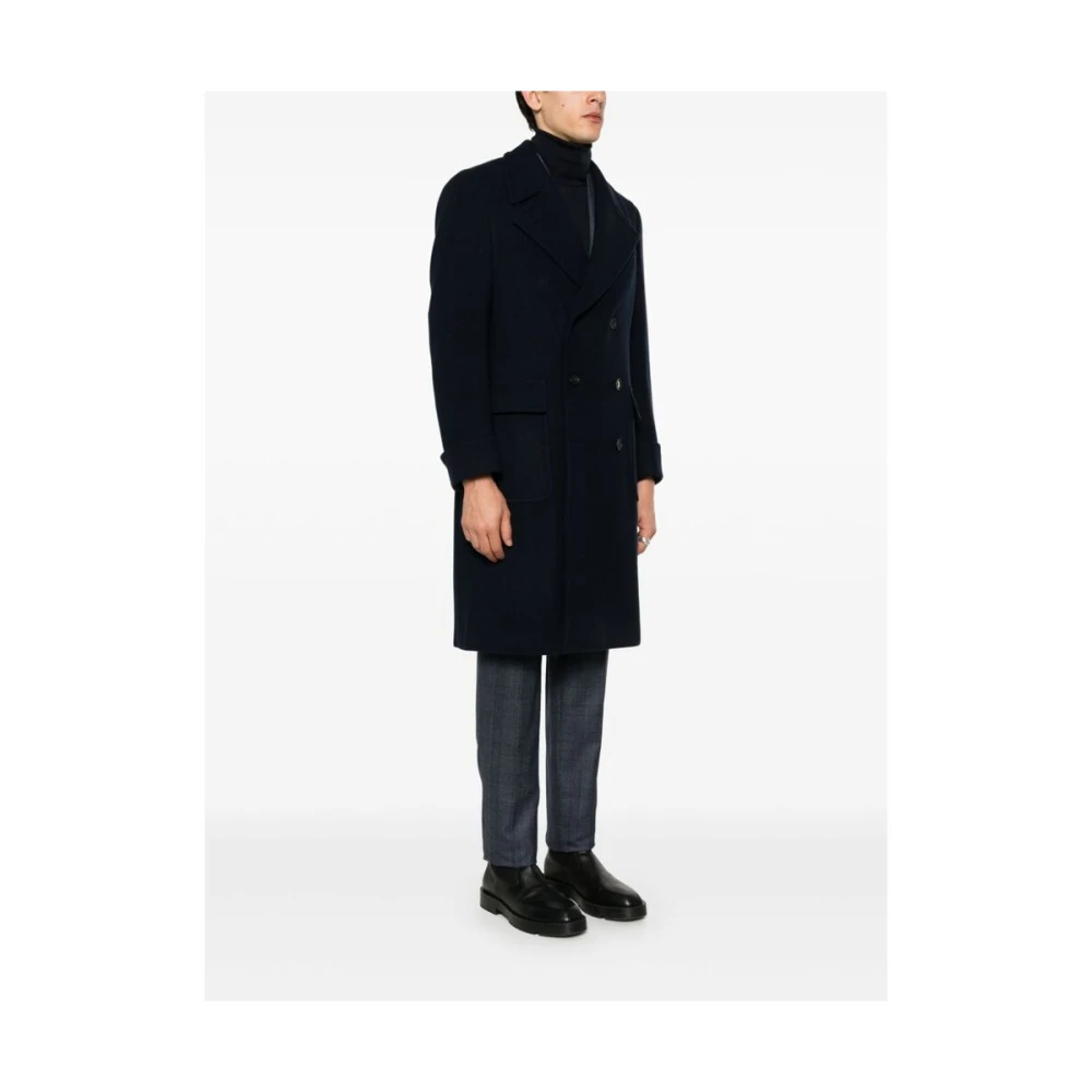 Caruso Navy Blauwe Wollen Jas Blue Heren