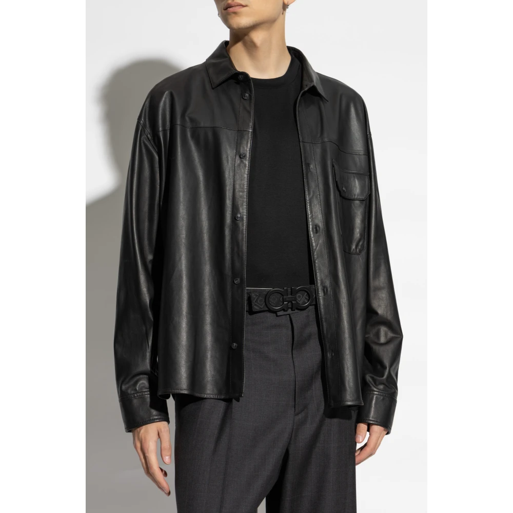 Emporio Armani Leren shirt Black Heren