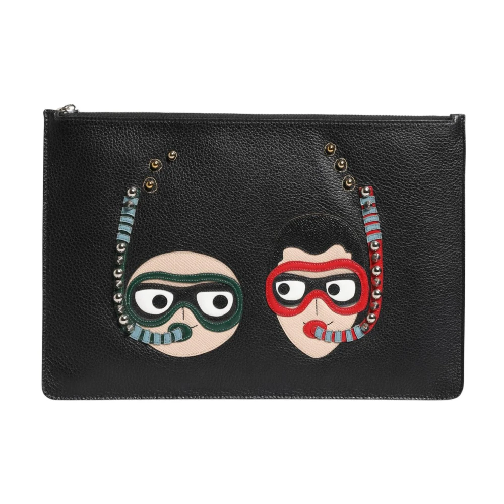 Dolce & Gabbana Men's Black Leather Embellished Clutch Pouch