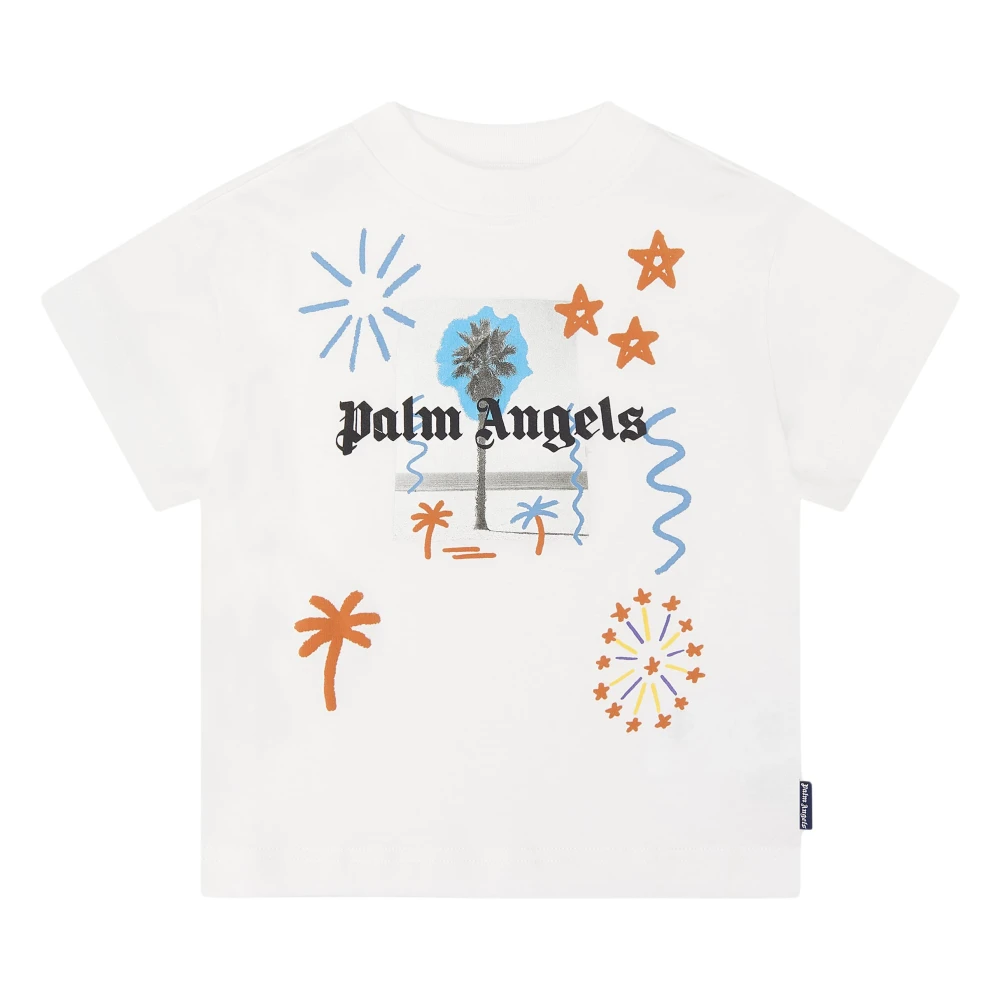 Palm Angels Palm Drawing Jersey T-Shirt - Unisex - Kids Short Sleeve T-Shirts - White - 14 Y - Kids