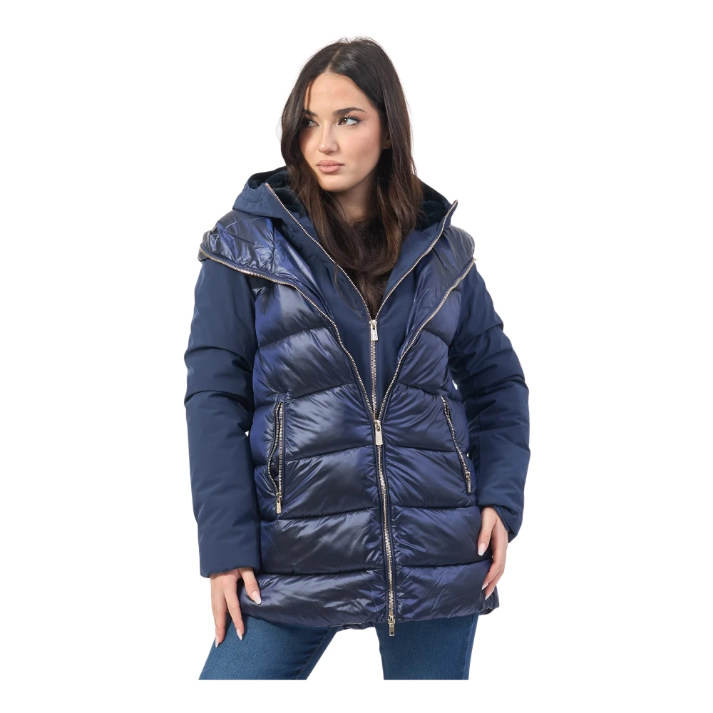 YES ZEE Blauwe gewatteerde jas met dubbele capuchon Blue Dames