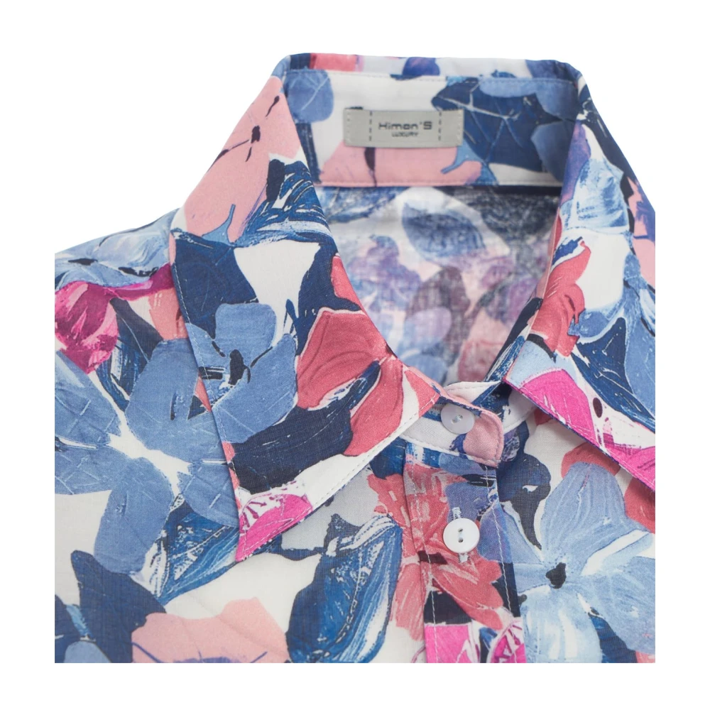Himon's Blauwe Bloes Met Bloemenprint Knoopsluiting Zakken Multicolor Dames