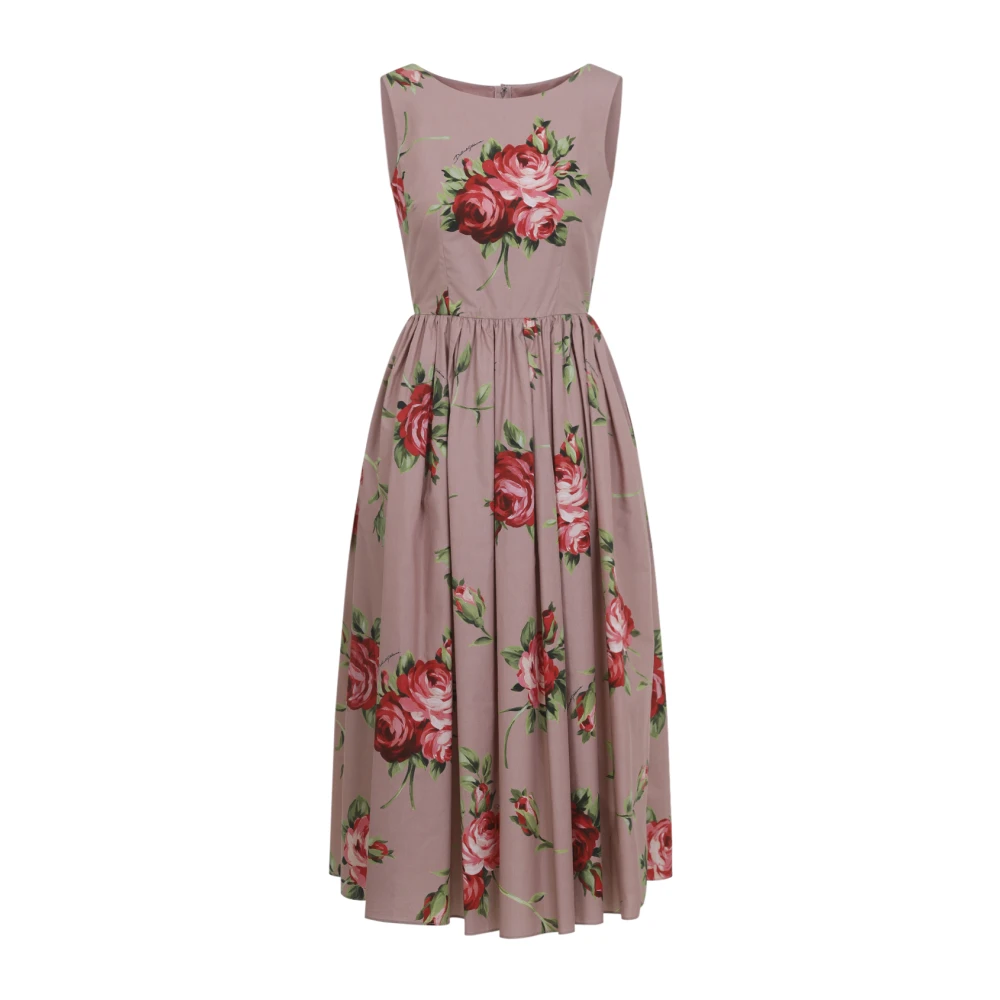 Dolce & Gabbana Multicolor Bouquet Rose Cotton Dress - Female - Midi Dresses - M - Dresses