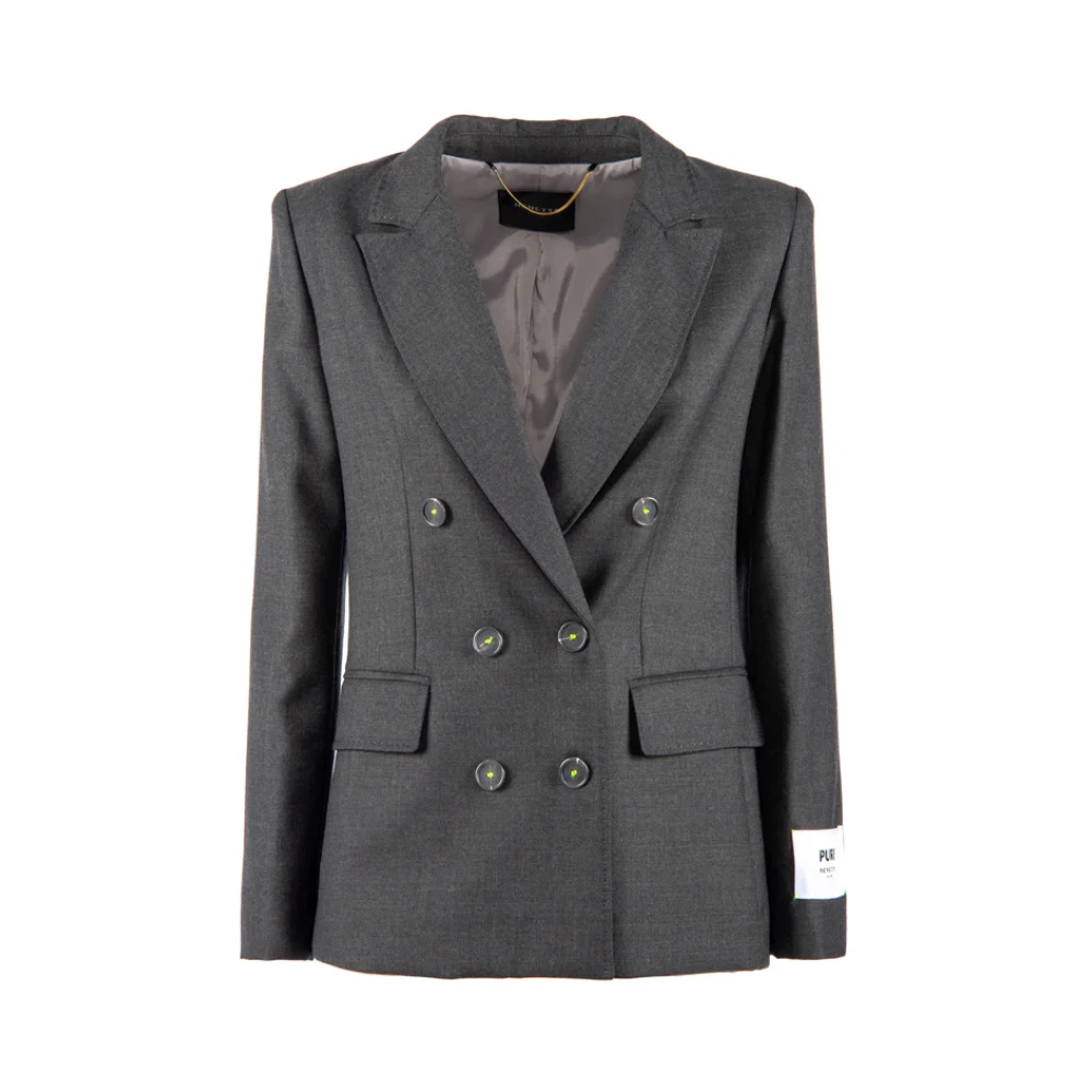 Nenette Dubbelbreasted wollen blazer contrastknoopstiksels Gray Dames