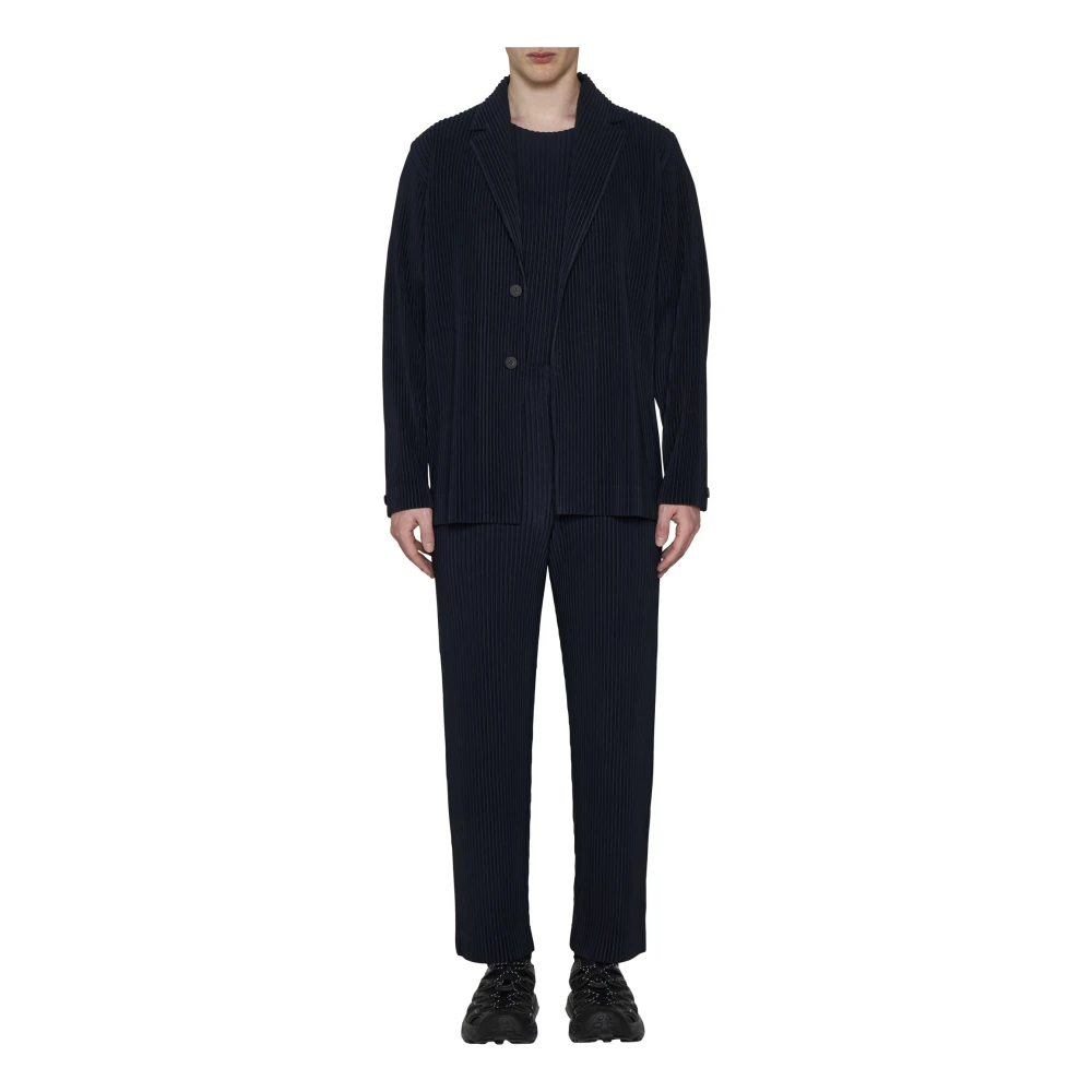 Issey Miyake Navy Blue Geplooide Blazer Jas Blue Heren