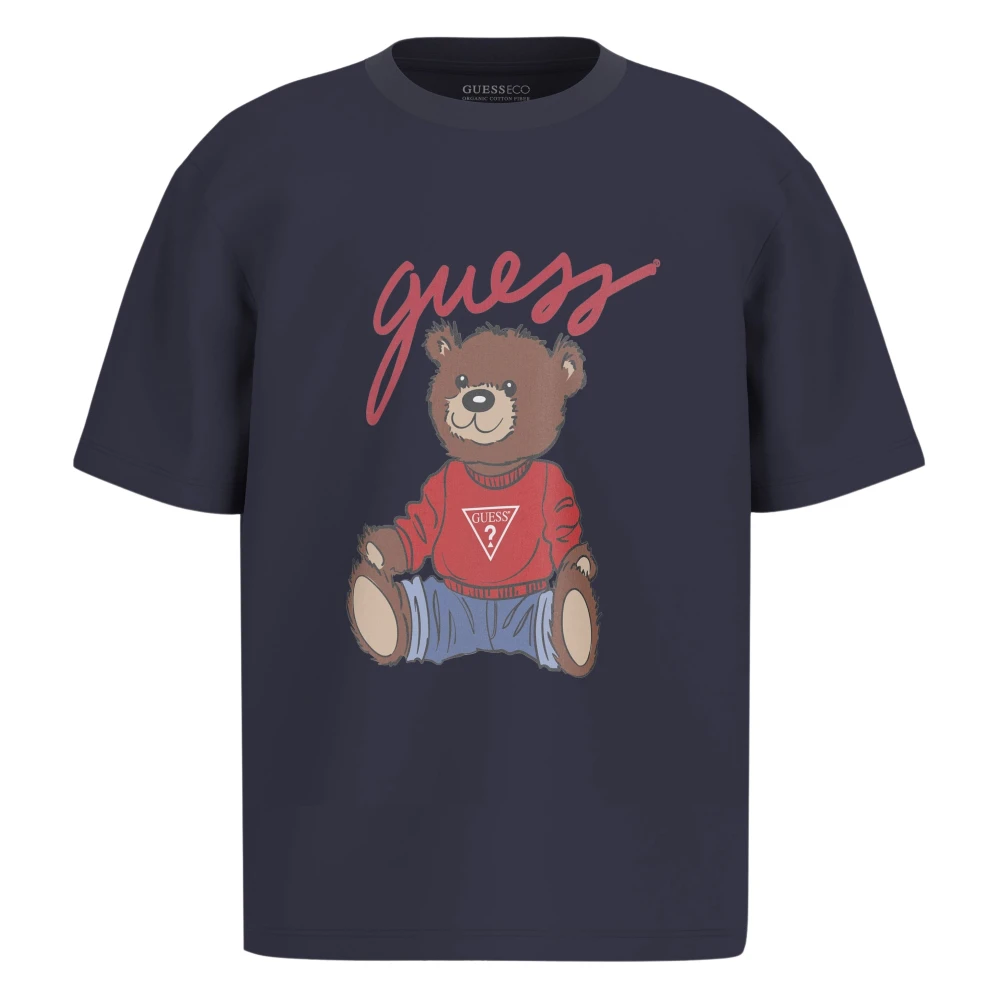 Guess Boys Blue T-Shirts,, Teddy Bear T-Shirt In Navy Size 7 Y